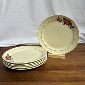 Vintage Hall China Red Poppy Dessert Plates Set of 6 Platinum Trim